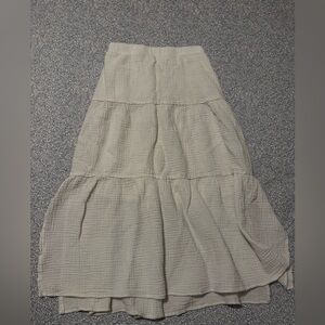 Elegant White Gauze Tiered Midi Skirt
